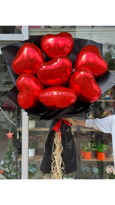 7'li BÜYÜK BOY KALPLİ BALON  BUKETİ